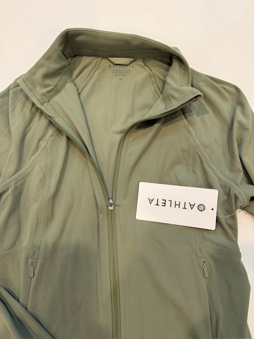Athleta Salutation Cropped Jacket Sage Green Zip-Up M